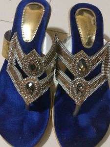 Blue Embellished Thong Sandals