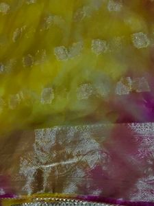 Organza Saree Yellow And  Rani Colour