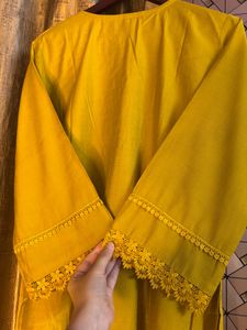 Fully Embroidered Yellow Kurta Set
