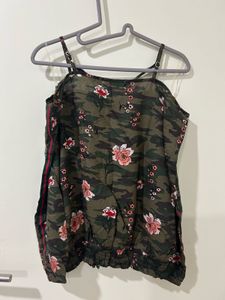 Camo Floral Cold-Shoulder Top