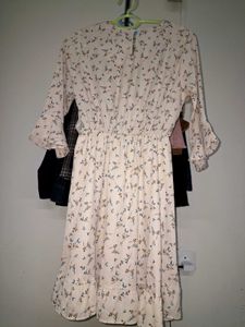 Cream Floral Print Midi Dress
