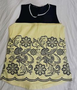 yellow and navy blue top with rhinestone