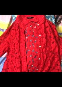 Splash Red Lace Button-Down Tunic
