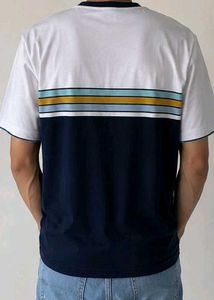 white and blue T-shirt