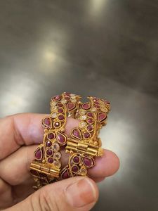 Exquisite Gold Bangles with Ruby and Crystal Accen