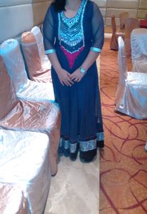 Party wear,its from.v good shop, fabric n diomant work is v good.Worn many .Lower part net  with silk astar below.With dupatta and chudidar