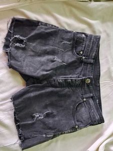 Distressed Black Denim Shorts