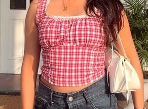 Red Gingham Smocked Crop Top