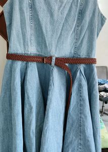 Denim Dress with Braided Belt