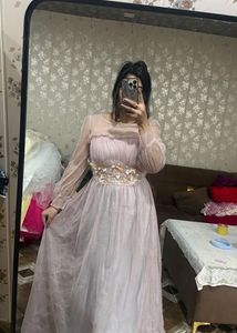 Elegant Pink Tulle full sleeveGown🎀🩷🦋