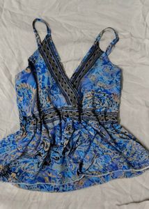Bohemian Blue Print Peplum Top