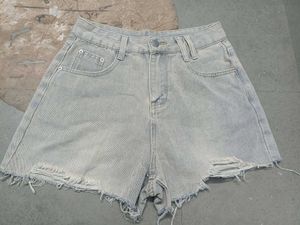 Light Wash Ripped Denim Shorts