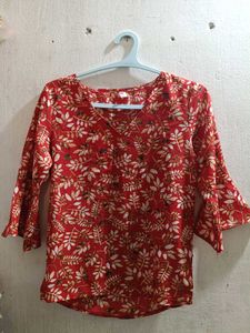 Stylish Red Floral Print Top