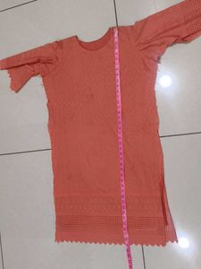 semistich Peach Cotton Kurta