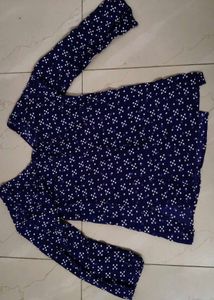 Blue Square Neck Straight Sleeve Corset Kurti