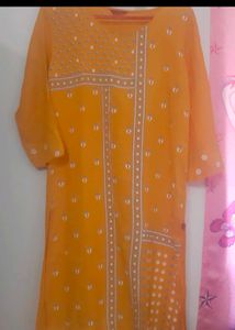 W Yellow Embroidered Kurti Set