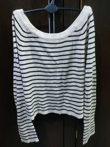 Y2K Striped Off-Shoulder Sweater