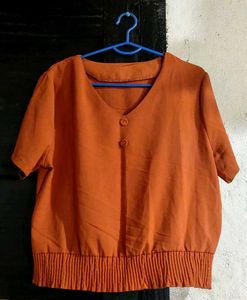 Orange V-Neck Button Down Top