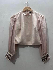 Elegant Beaded and Sheer Sleeve To