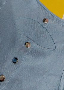 Blue Cutout Button-Up Crop Top