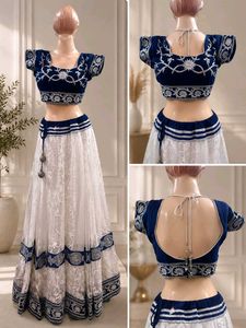 Elegant Blue & White Embroidered Lehenga Choli