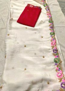 Beautiful White Saree with Pink Blouse