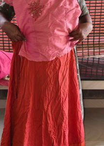 Pink Crop Top &amp; Orange Skirt Set