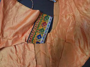 Embroidered yellow red  Peacock Saree