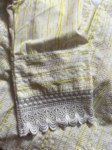 Libas White &amp; Yellow Embroidered Kurta set