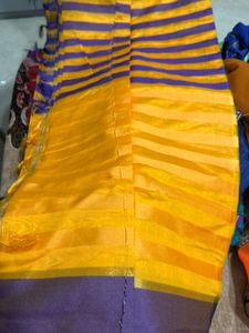 Elegant Yellow &amp; Purple Saree Pure Silk Unused
