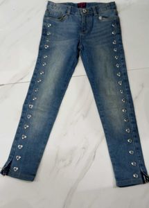 Girls Blue Denim Jeans with Heart Details