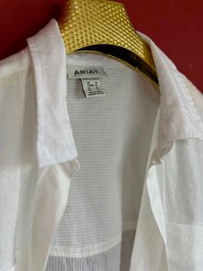 White Seersucker Button-Up Top