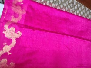 Vibrant Pink Silk Saree with Paisley Blouse
