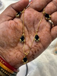 Elegant Gold Chain Necklace with Black Pendants