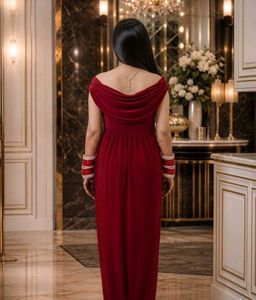Elegant Red Gown with Embellished Waist