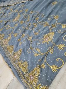 Grey Saree with golden Dimond work