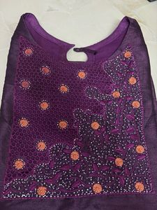 Elegant Purple Kurta with Embellished Neckline