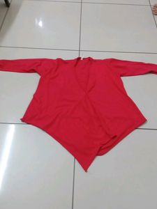 Red Asymmetrical Cardigan