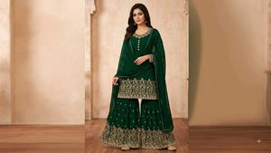 Elegant Green Embroidered sharara kurta set