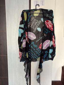 Sheer Kimono with Kiss & Text Print