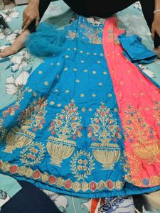 Beautiful Blue &amp; Pink Embroidered Gown