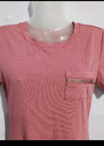 Pink T-Shirt Dress with Zipper Pocket