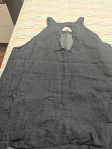 Striped Button-Up Blouse with Denim top