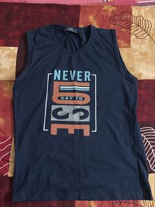 Men's Navy Blue Sleeveless Graphic T-Shirt
