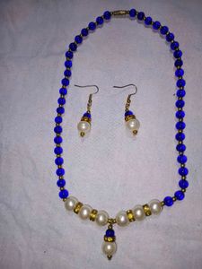 Blue Beads &amp; Pearl Necklace Set