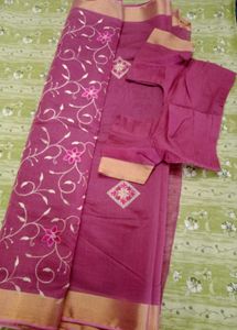 🆕NEW Pink Floral Beautiful Saree With Blouse