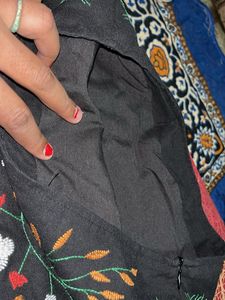 Embroidered Black A-Line Skirt