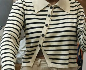 Striped Knit Cardigan with Collar