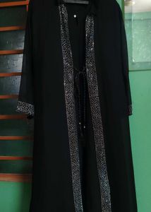 Elegant Black Abaya and Hijab with  Embellishments