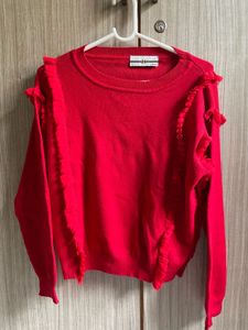 Red Ruffled Knit Sweater